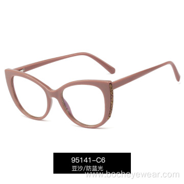 New fashion diamond inlaid blue light proof flat lens women's computer eye protection frame glasses can be equipped with glasses